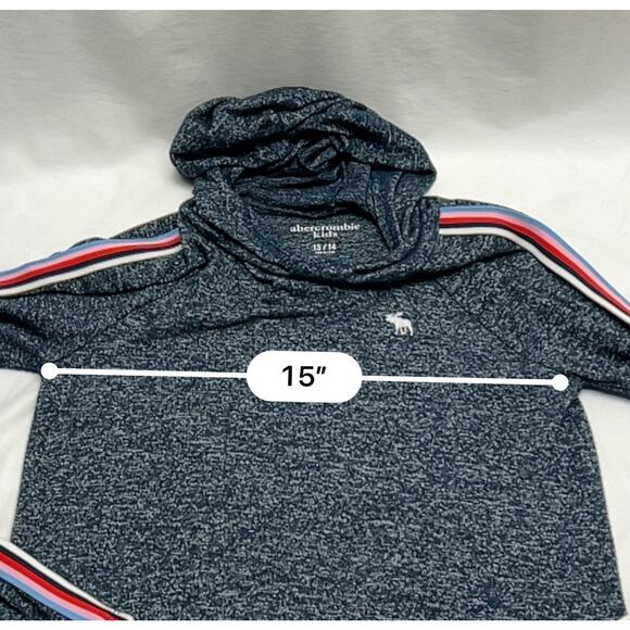 Abercrombie Kids Hoodie Sweatshirt Size 13/14 Blue Heathered Arm Stripe Pullover - Picture 5 of 8